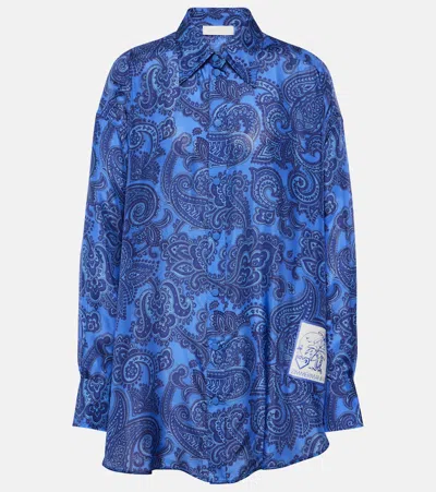 Zimmermann Oversized Paisley-print Silk-satin Shirt In Blue