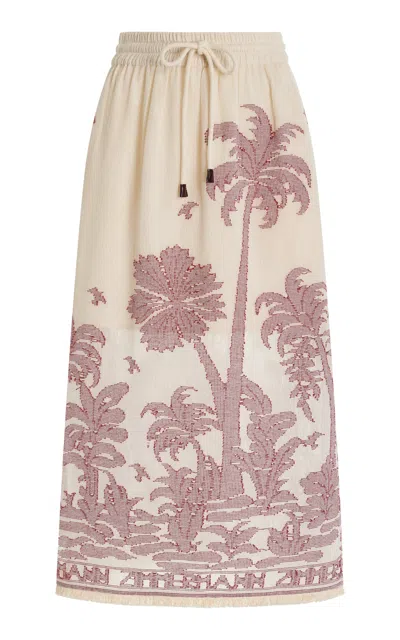 Zimmermann Ottie Palm Cotton Midi Skirt In Red