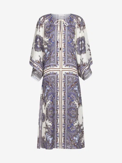 ZIMMERMANN OTTIE PRINT LINEN KAFTAN MIDI DRESS