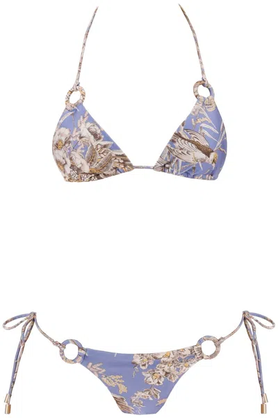 Zimmermann Ottie Lycra Ring Triangle Bikini Set In Blue