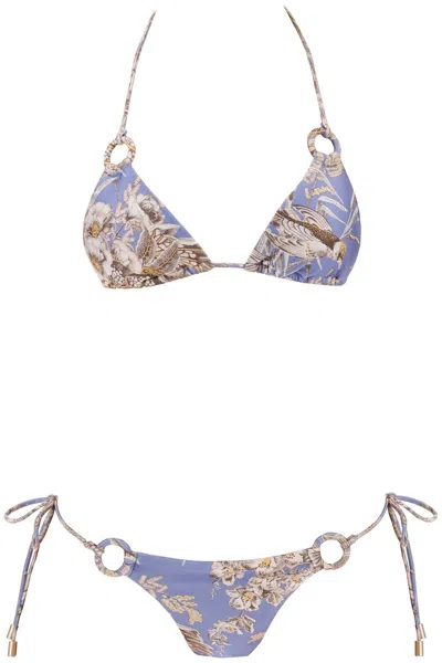Zimmermann Ottie Lycra Ring Triangle Bikini Set In Blue Floral