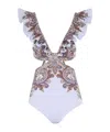 Zimmermann Ottie Paisley Ruffle One-piece Swimsuit In White