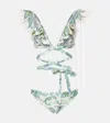 Zimmermann Ottie Wrap Ruffle Bikini Set In Green Paisley In Green