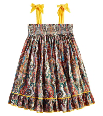 Zimmermann Kids' Ottie Shirred Paisley Cotton Dress In Multicoloured