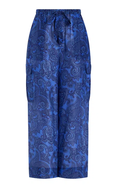 Zimmermann Ottie Silk Wide-leg Cargo Trouser In Blue