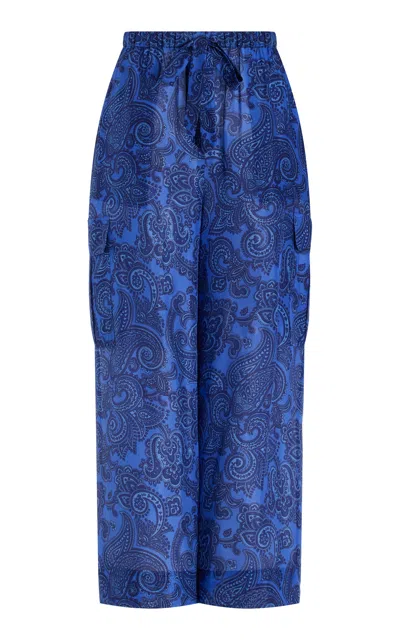 Zimmermann Ottie Silk Wide-leg Cargo Pant In Blue