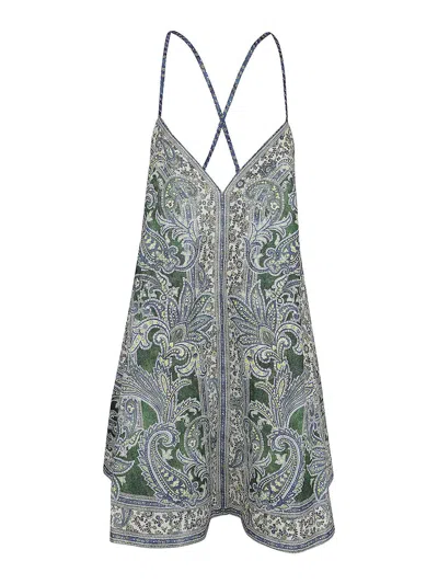 Zimmermann Linen Bandana Motif Ottie Swing Slip Dress In Gray