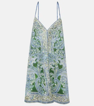 Zimmermann Ottie Swing Paisley-print Linen Mini Dress In Green Paisley