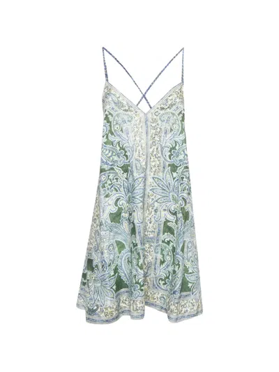 Pre-owned Zimmermann Ottie Swing Paisley-print Flared Mini Dress In White