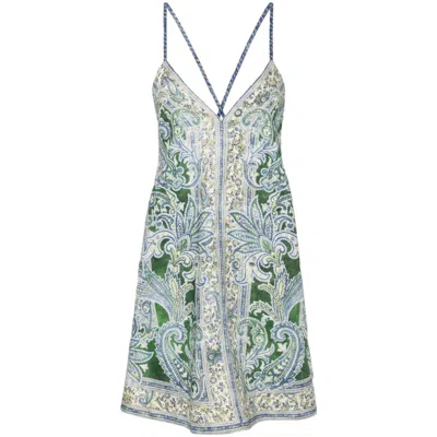 Zimmermann Linen Bandana Motif Ottie Swing Slip Dress In Gray