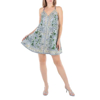 Zimmermann Linen Bandana Motif Ottie Swing Slip Dress In Gray