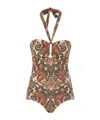 Zimmermann Ottie Paisley Print Halterneck One-piece Swimsuit In Multicolor