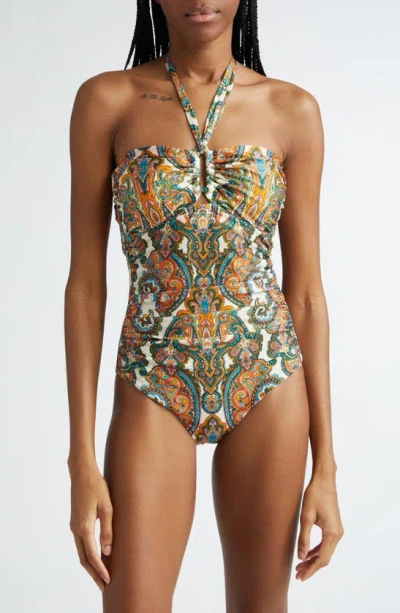Zimmermann Ottie Paisley Wide Link One-piece Swimsuit In Multi