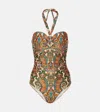 Zimmermann Ottie Paisley Print Halterneck One-piece Swimsuit In Multicoloured