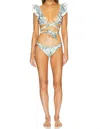 Zimmermann Ottie Wrap Ruffle Bikini Set In Green Paisley In Multi