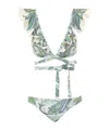Zimmermann Ottie Wrap Ruffle Bikini Set In Green Paisley In White