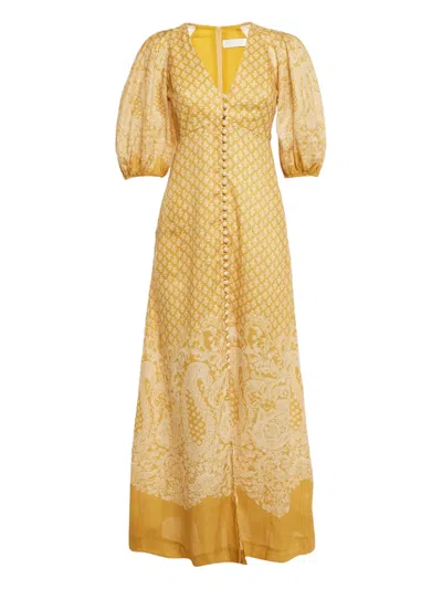 Pre-owned Zimmermann Paisley Button-up Midi Dress In Yellow