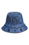 Zimmermann Paisley-embroidered Scallop-edge Bucket Hat In Blue