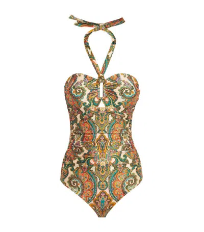Zimmermann Ottie Paisley Print Halterneck One-piece Swimsuit In Multicolour