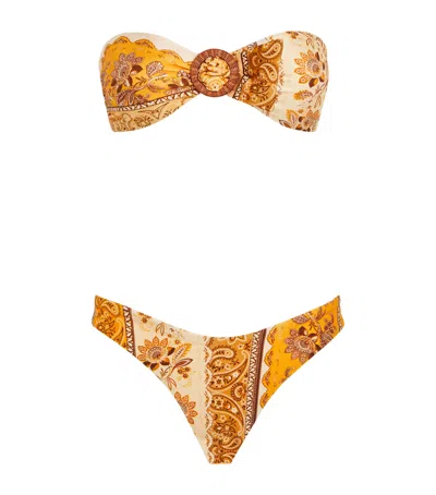Zimmermann Lucky Printed Bandeau Bikini In Yellow
