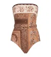 Zimmermann Lucky Belted One-piece Bandeau Swimsuit In Brown
