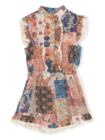 Zimmermann Kids' Paisley-patchwork Sleeveless Shirt Dress In Pink