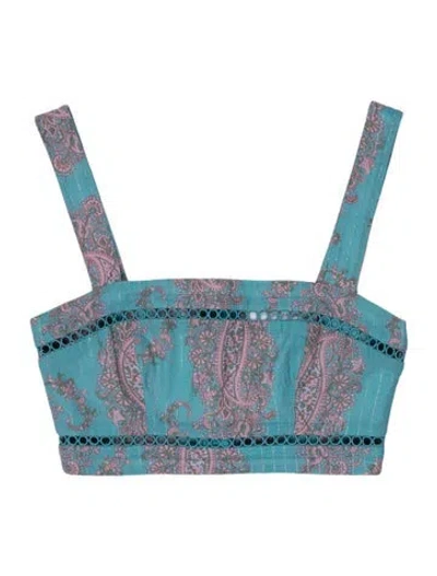 Pre-owned Zimmermann Paisley Print Asymmetrical Blouse In Blue