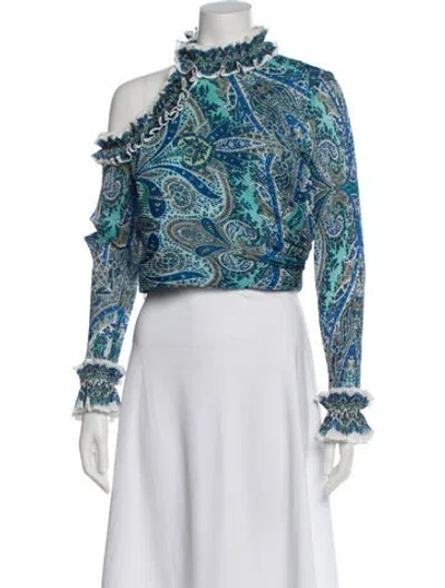 Pre-owned Zimmermann Paisley Print Asymmetrical Blouse In Green