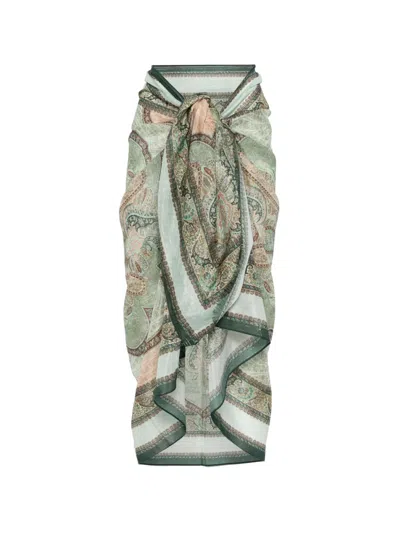 Zimmermann Paisley-print Beach Skirt In Green