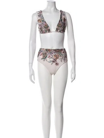 Pre-owned Zimmermann Paisley Print Bikini W/ Tags In White