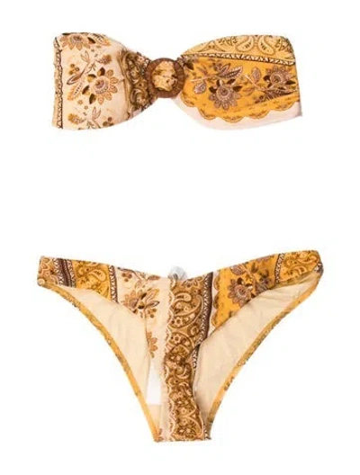 Pre-owned Zimmermann Paisley Print Bikini W/ Tags In Yellow