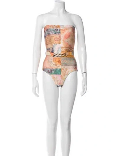 Pre-owned Zimmermann Paisley Print Chain-link Accents One-piece In Orange