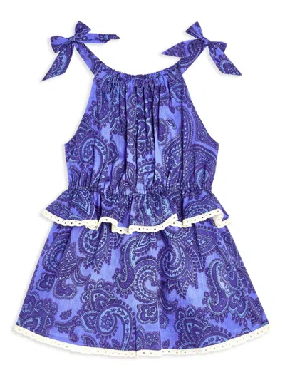 Zimmermann Kids' Paisley-print Cotton Jumpsuit In Blue