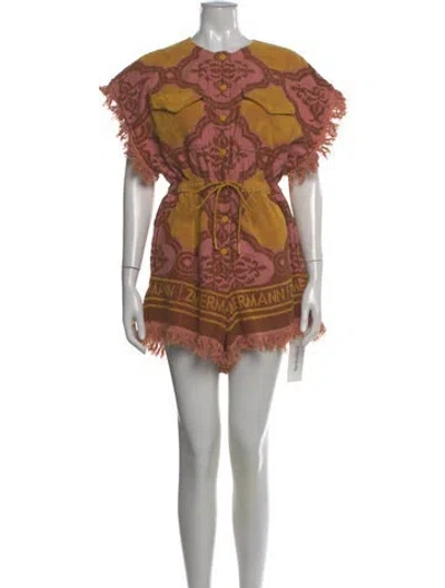 Pre-owned Zimmermann Paisley Print Crew Neck Romper In Yellow