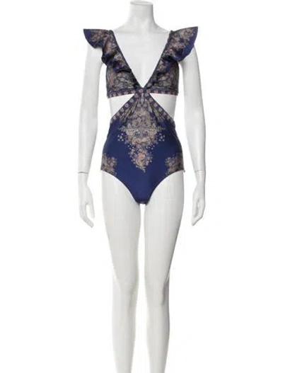 Pre-owned Zimmermann Paisley Print Cutout Accent One-piece In Blue