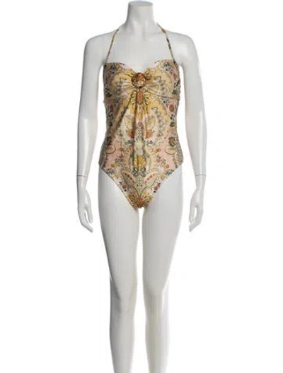 Pre-owned Zimmermann Paisley Print Cutout Accent One-piece In Neutral