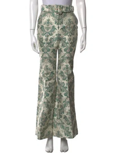 Pre-owned Zimmermann Paisley Print Flared Pants In Green