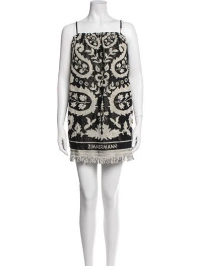 Pre-owned Zimmermann Paisley Print Fringe Trim Accent Cover-up In Black
