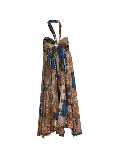 Pre-owned Zimmermann Paisley-print Halterneck Midi Dress In Neutral