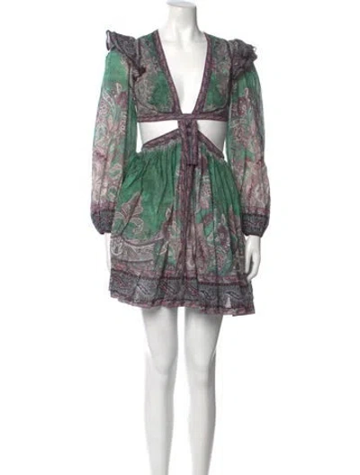 Pre-owned Zimmermann Paisley Print Knee-length Dress In Green