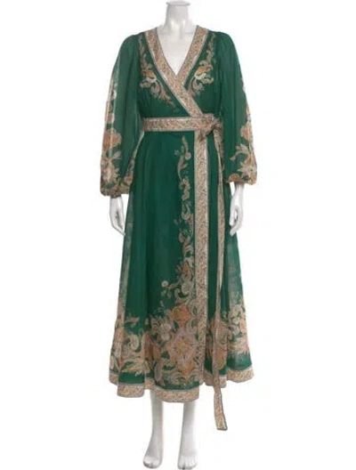 Pre-owned Zimmermann Paisley Print Long Dress In Green