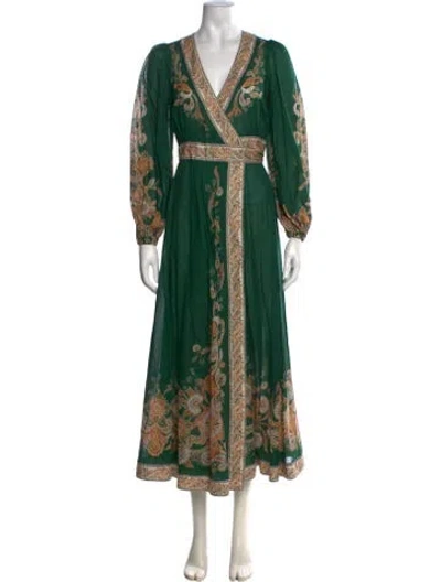 Pre-owned Zimmermann Paisley Print Long Dress In Green