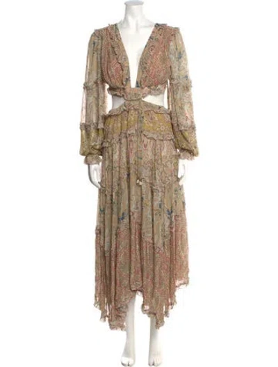 Pre-owned Zimmermann Paisley Print Long Dress In Neutral