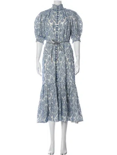 Pre-owned Zimmermann Paisley Print Long Dress W/ Tags In Blue