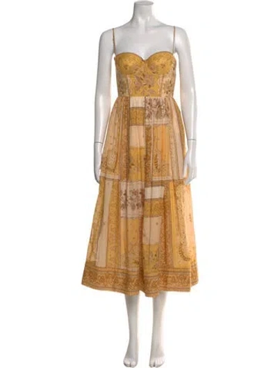 Pre-owned Zimmermann Paisley Print Long Dress W/ Tags In Yellow