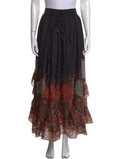 Pre-owned Zimmermann Paisley Print Long Skirt In Black