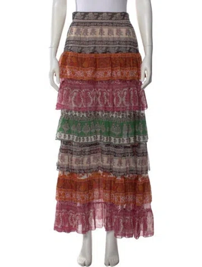 Pre-owned Zimmermann Paisley Print Long Skirt In Orange