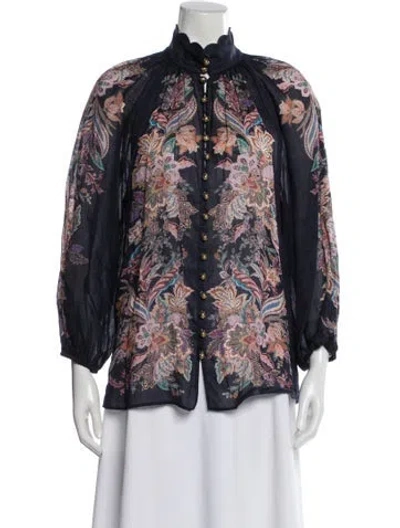 Pre-owned Zimmermann Paisley Print Long Sleeve Blouse In Blue