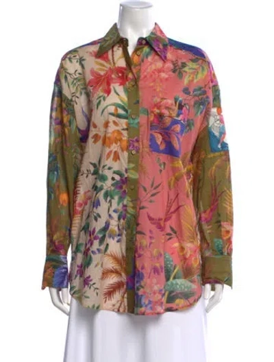 Pre-owned Zimmermann Paisley Print Long Sleeve Blouse In Green