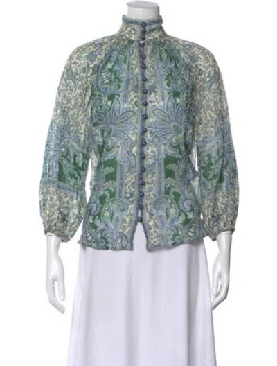 Pre-owned Zimmermann Paisley Print Long Sleeve Blouse In Green